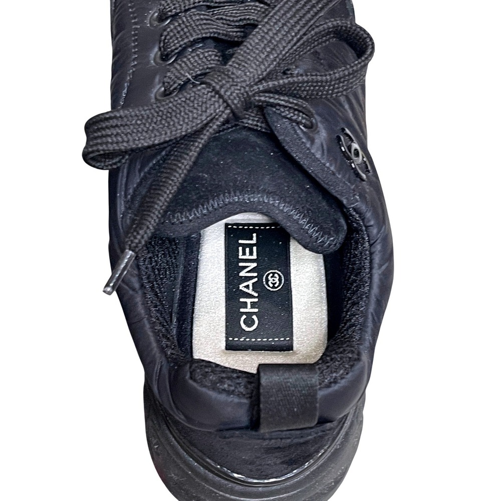 Chanel G38035 Black Nylon Suede Sneakers CC Logo Trainer Shoes EU 39 US 8.5 - Picture 4 of 15